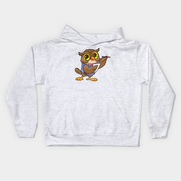 Owl as Secretary with Ballpoint pen & Note Kids Hoodie by Markus Schnabel